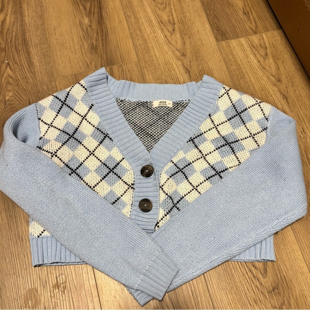 Ardene Light Blue Argyle Cardigan Small